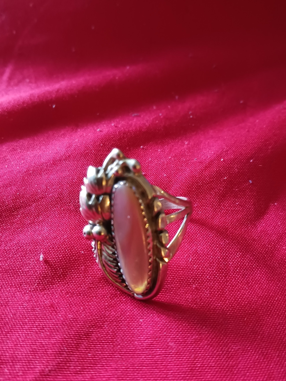 Sterling Silver Pink Oval Cabochon Statement Ring